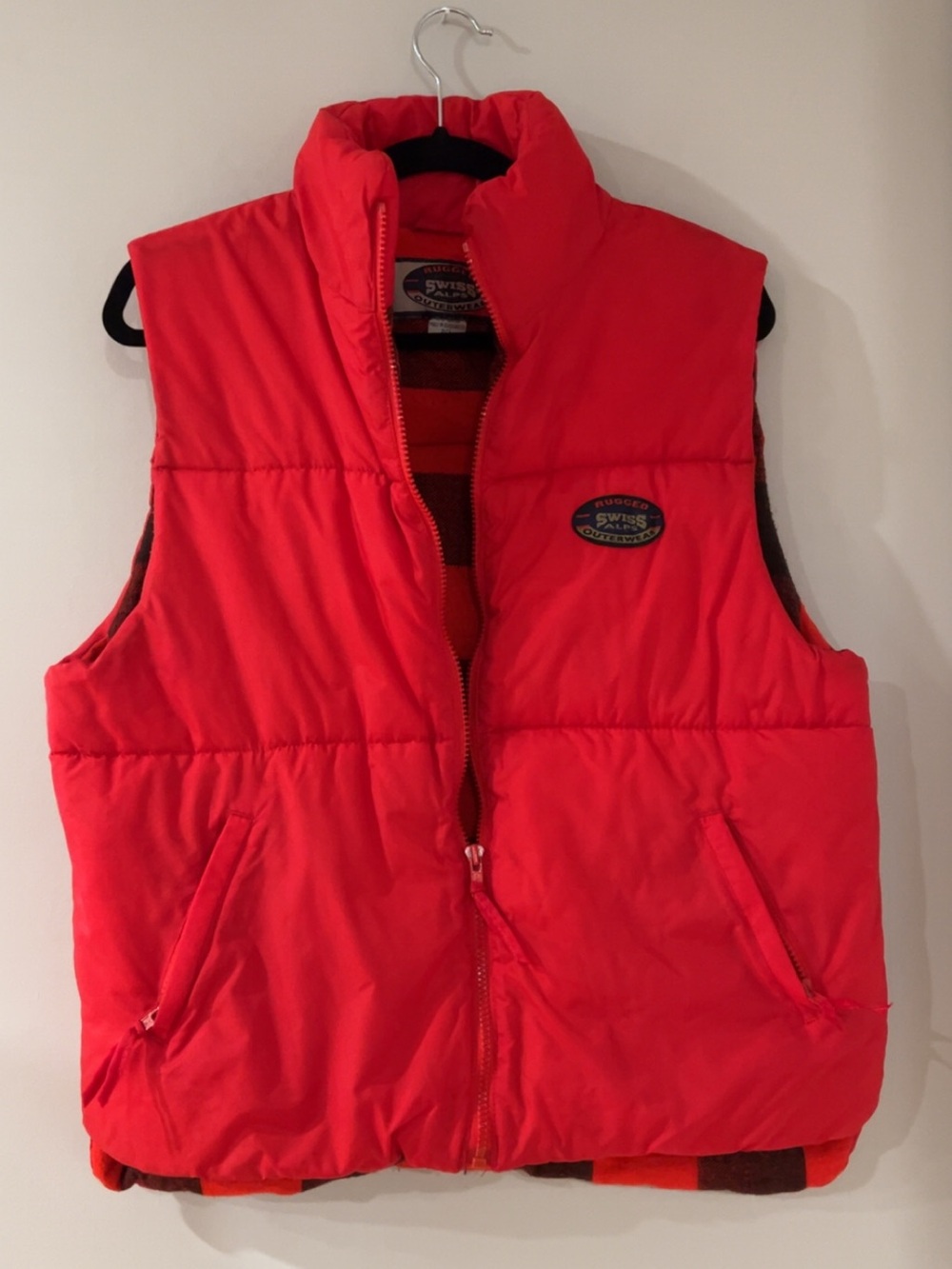 Vintage 80’s Women's Red Quilted Puffer Vest With Buffalo Plaid Cotton Lining